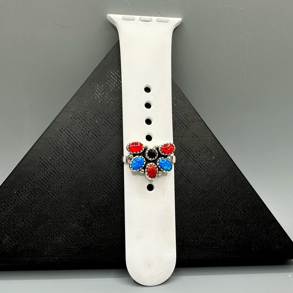 ⌚Blue Red Orange Baloon Opal Black Onyx Sterling Silver 925 Watch Band Charm